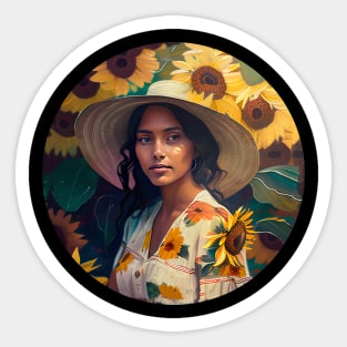 Abstract beautiful Mexican woman portrait & sunflowers Sticker